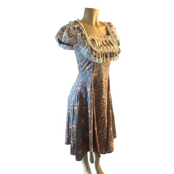 Women S Victorian Choice Floral Blue Printed Dress Gothic Steampunk Jane Austen - Picture 1 of 8
